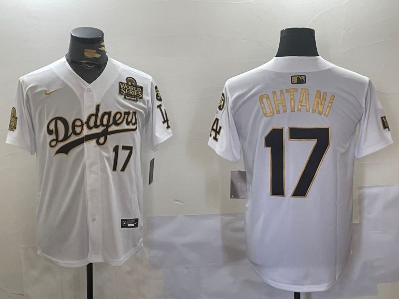 Men Los Angeles Dodgers #17 Ohtani White Gold Game 2024 Nike MLB Jersey style 11202